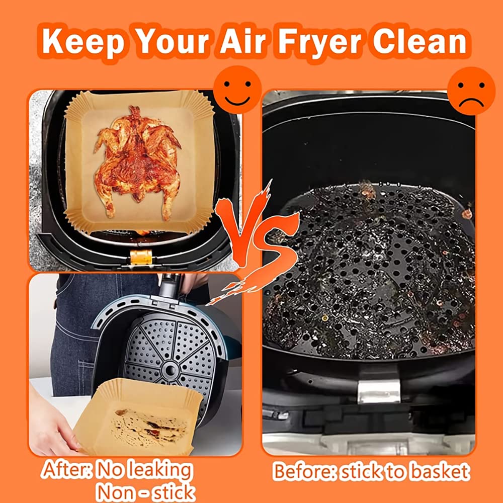 HASTHIP Air Fryer Paper Sheets for Baking and Cooking with 50Pcs 6.3 in Greaseproof Liners | Brown Parchment for Microwave and Oven Use