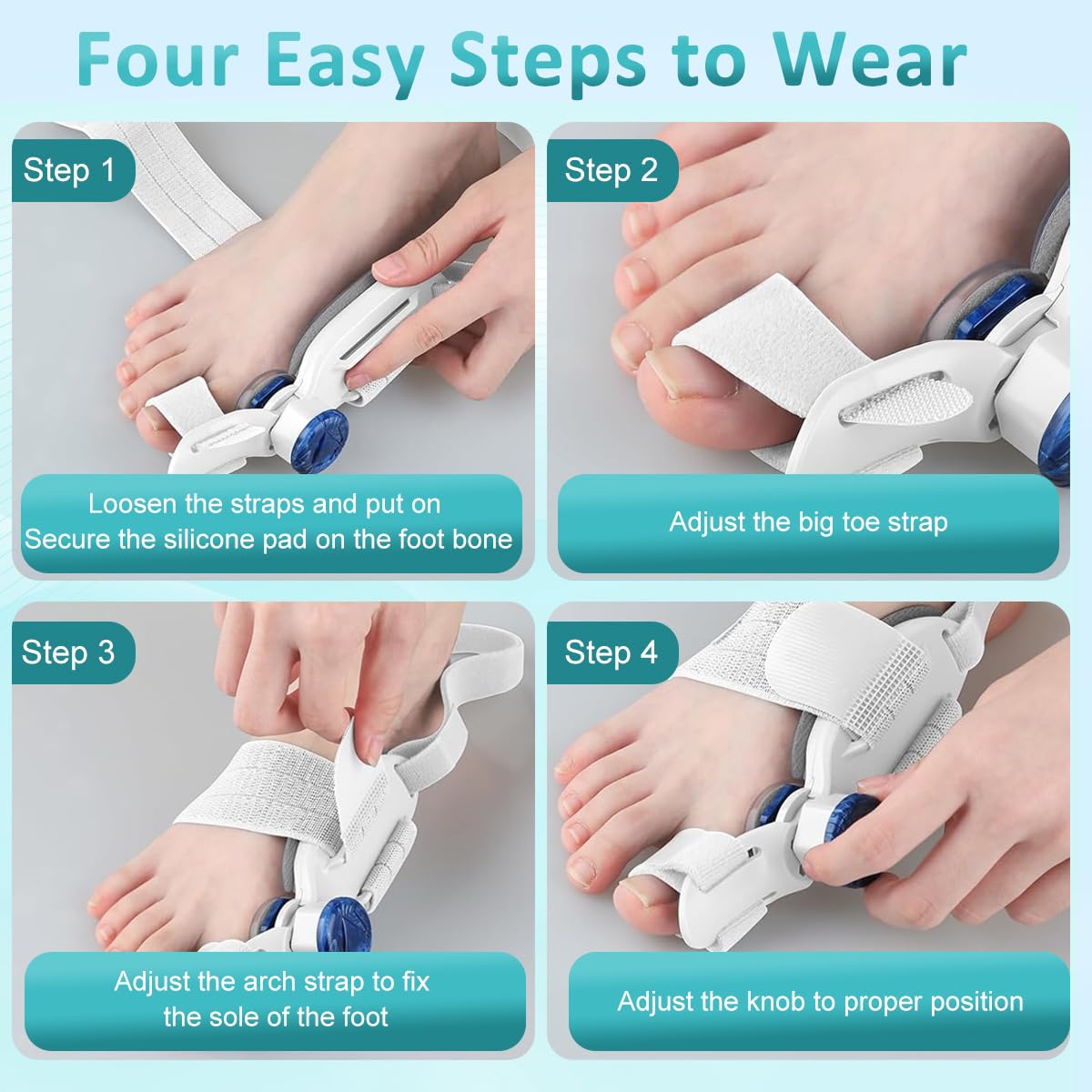 HANNEA Bunion Corrector for Women and Men featuring Adjustable Knob Traction with Silicone Pad | Comfortable Orthopedic Toe Straightener