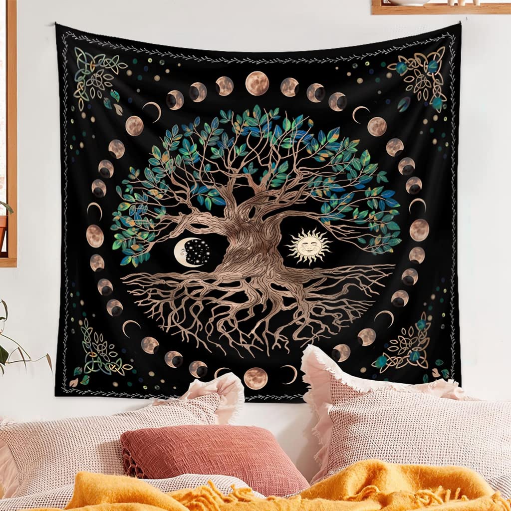 HASTHIP Tree of Life Tapestry for Bedroom with Moon Phases Artwork 51x59 in | Washable Polyester Wall Hanging