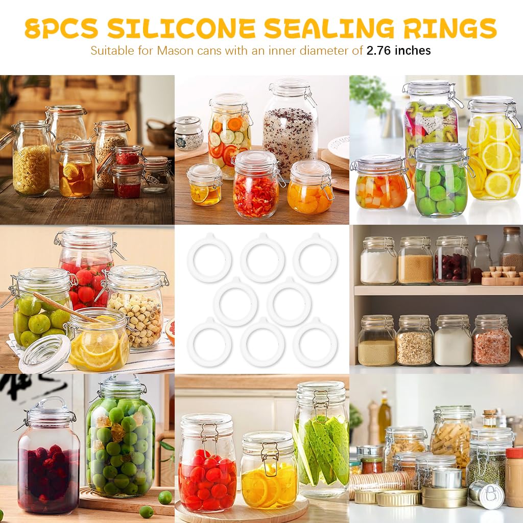 HASTHIP Silicone Sealing Rings for Mason Jars 8 Pcs with 2.76 in Airtight Gaskets | Food Grade Reusable Anti Leak Design