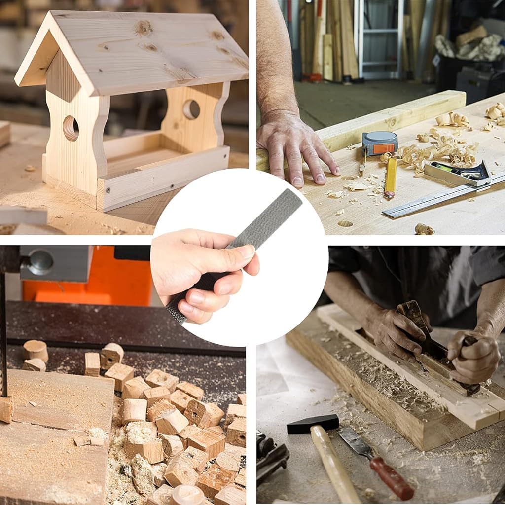 Serplex Wood Rasp File for Woodworking with Ergonomic Handle and High Carbon Steel | 7.8 in 4 Way Set