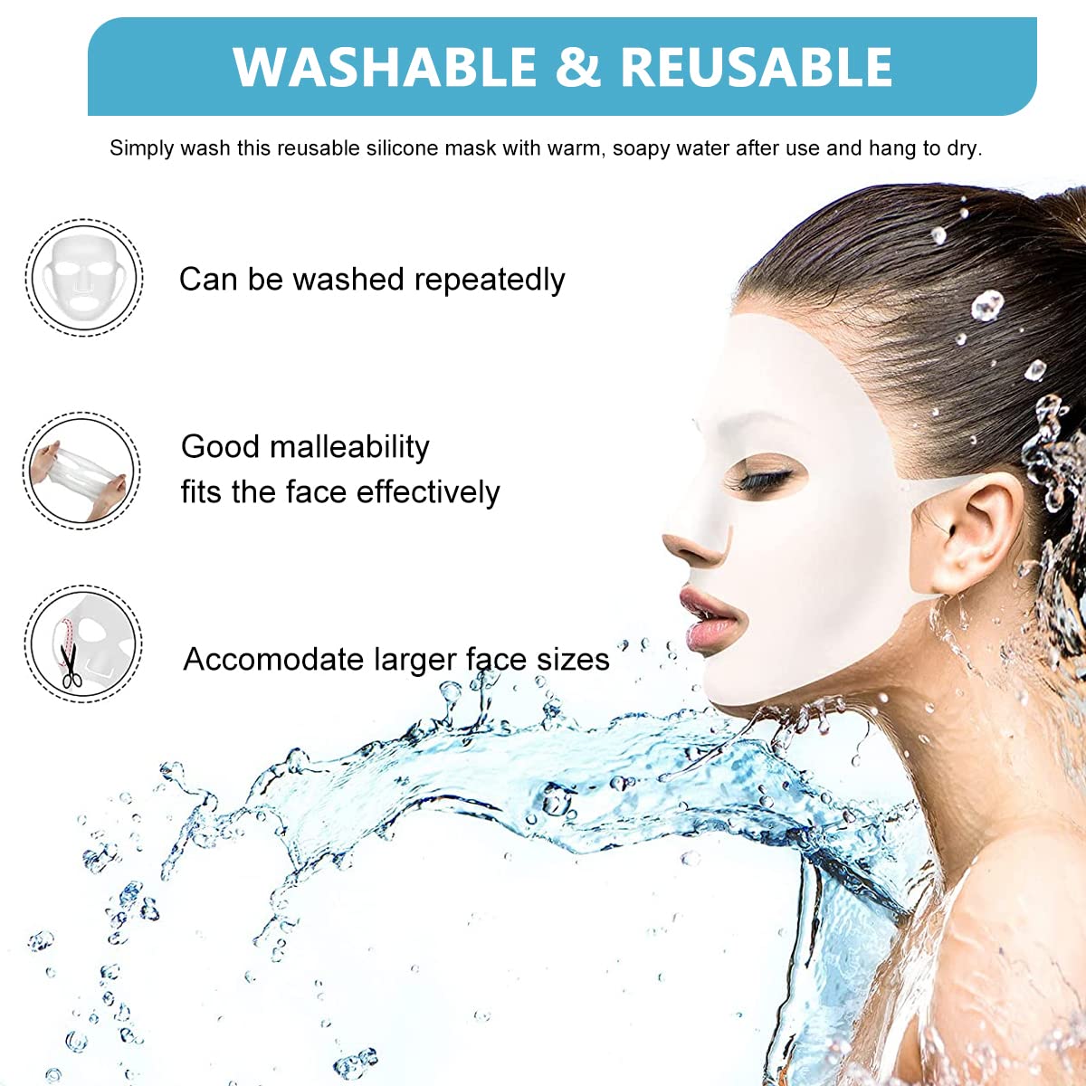 MAYCREATE Reusable Face Mask Holder for Sheet Masks with Ear Loops & Silicone Cover | Clear