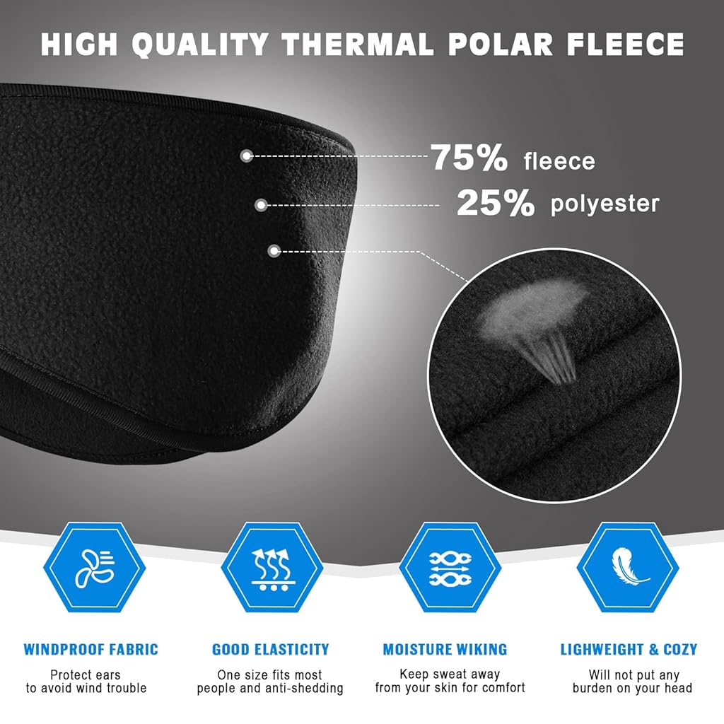 Proberos® Headbands for Men Winter Ear Warmer Fleece Thermal Headband Muff with Button for Running Cycling Skiing 3PCS