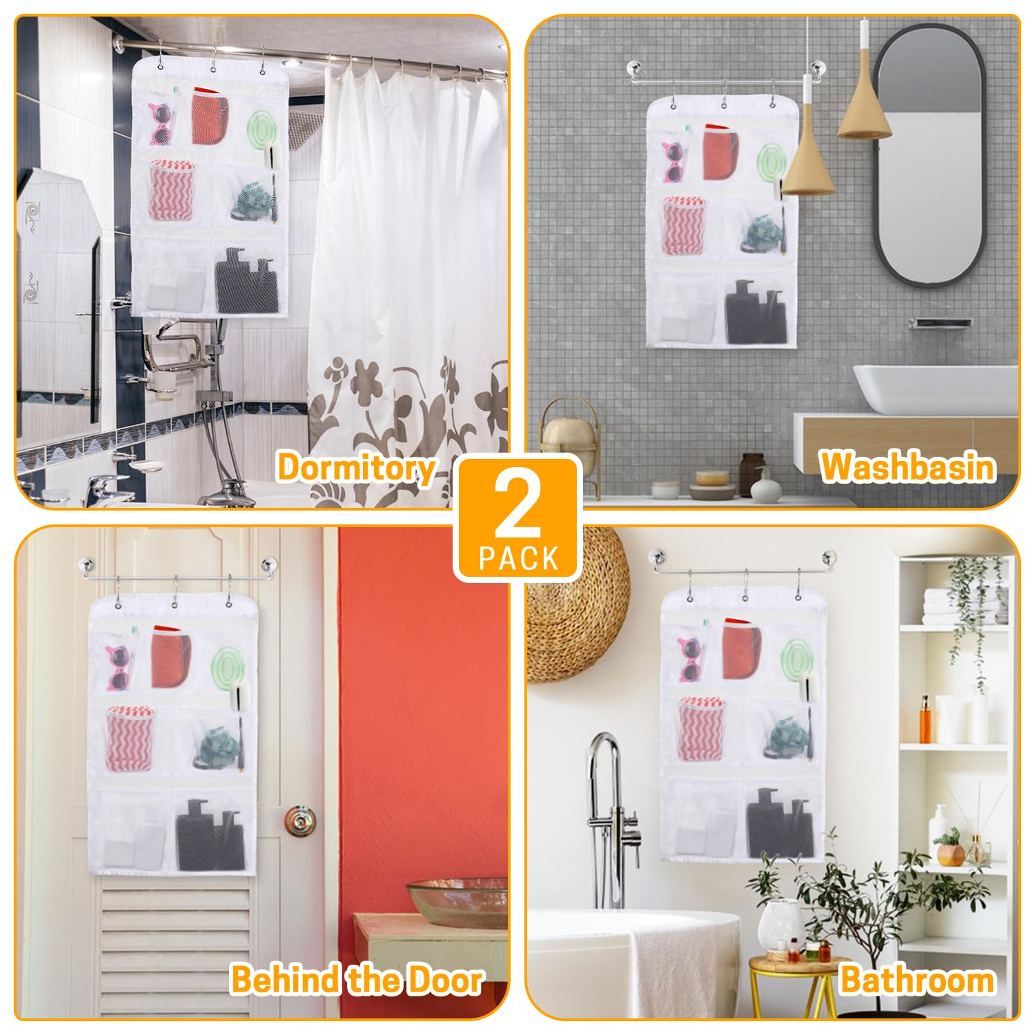 Supvox Hanging Shower Organizer for Bathroom and Travel with 7 Mesh Pockets 43x67cm | Quick Dry Bag