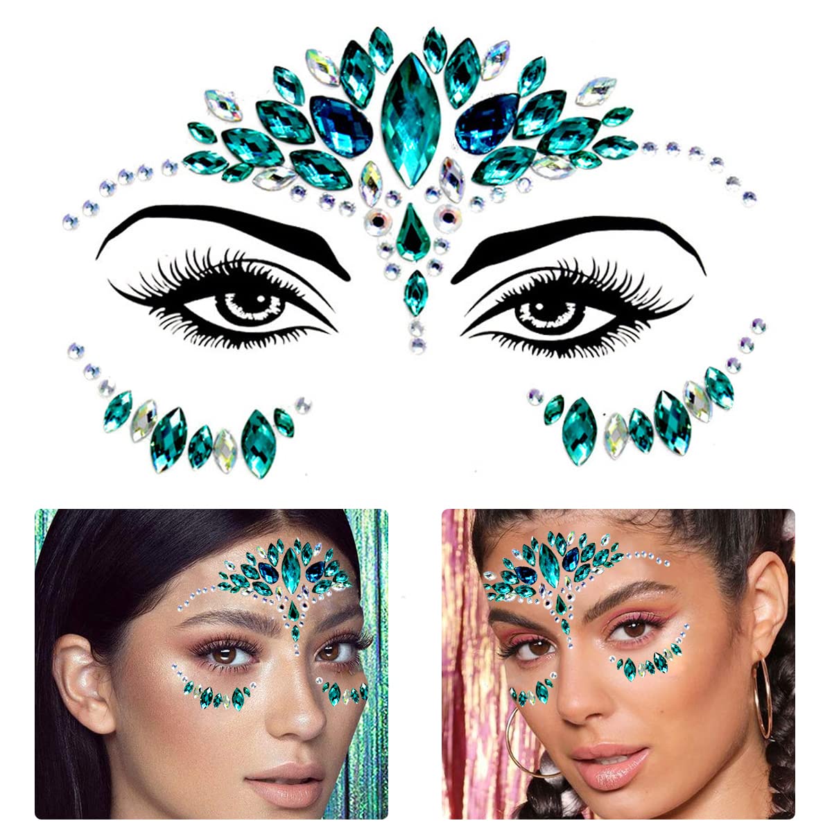 MAYCREATE Rhinestone Face Decoration Jewelry Sticker Peacock Princess Makeup Sticker for Makeup Artist Body Art Rhinestone Face Acrylic Gem Stones Temporary Stickers for Makeup, Festival, Perform