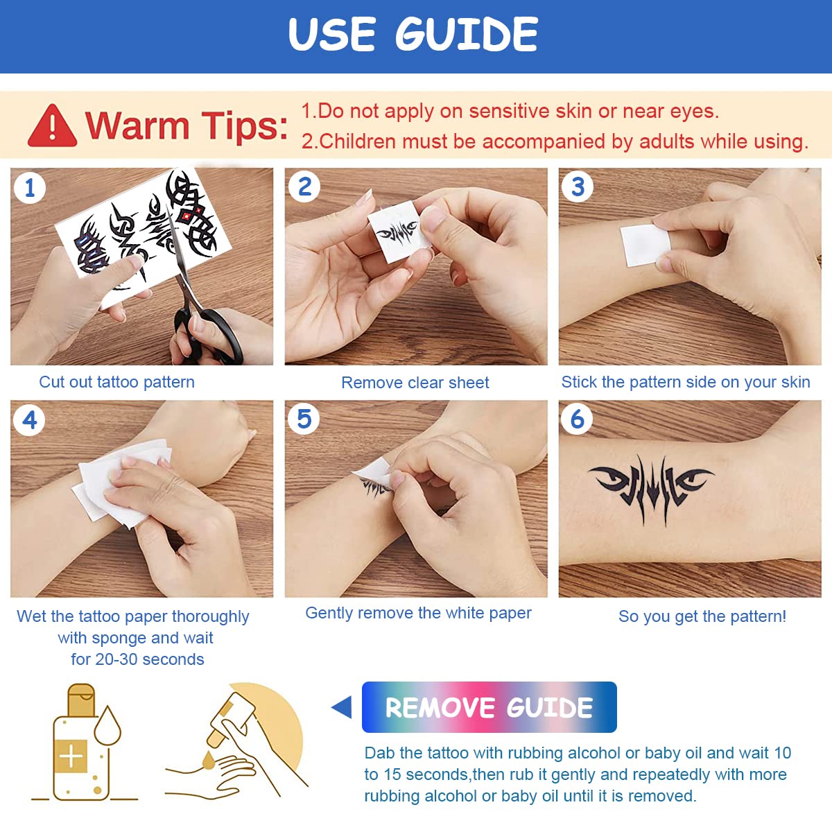 MAYCREATE Tattoo Sticker for Body Art with 42 Sheets Waterproof Designs for Men and Women