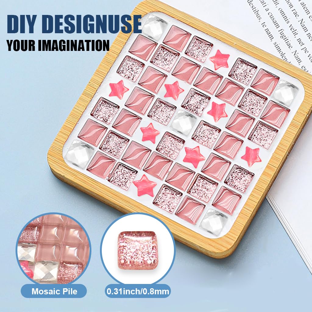 HASTHIP Glass Mosaic Tiles Kit for DIY Coaster Crafts with Wooden Frame and Pink Crystal Tiles | Fun Gift for Kids and Adults