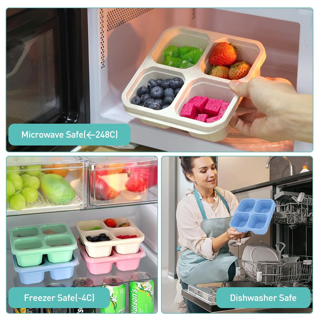 Supvox Snack Containers for Kids and Adults with 4 Compartments Reusable Wheat Straw Box