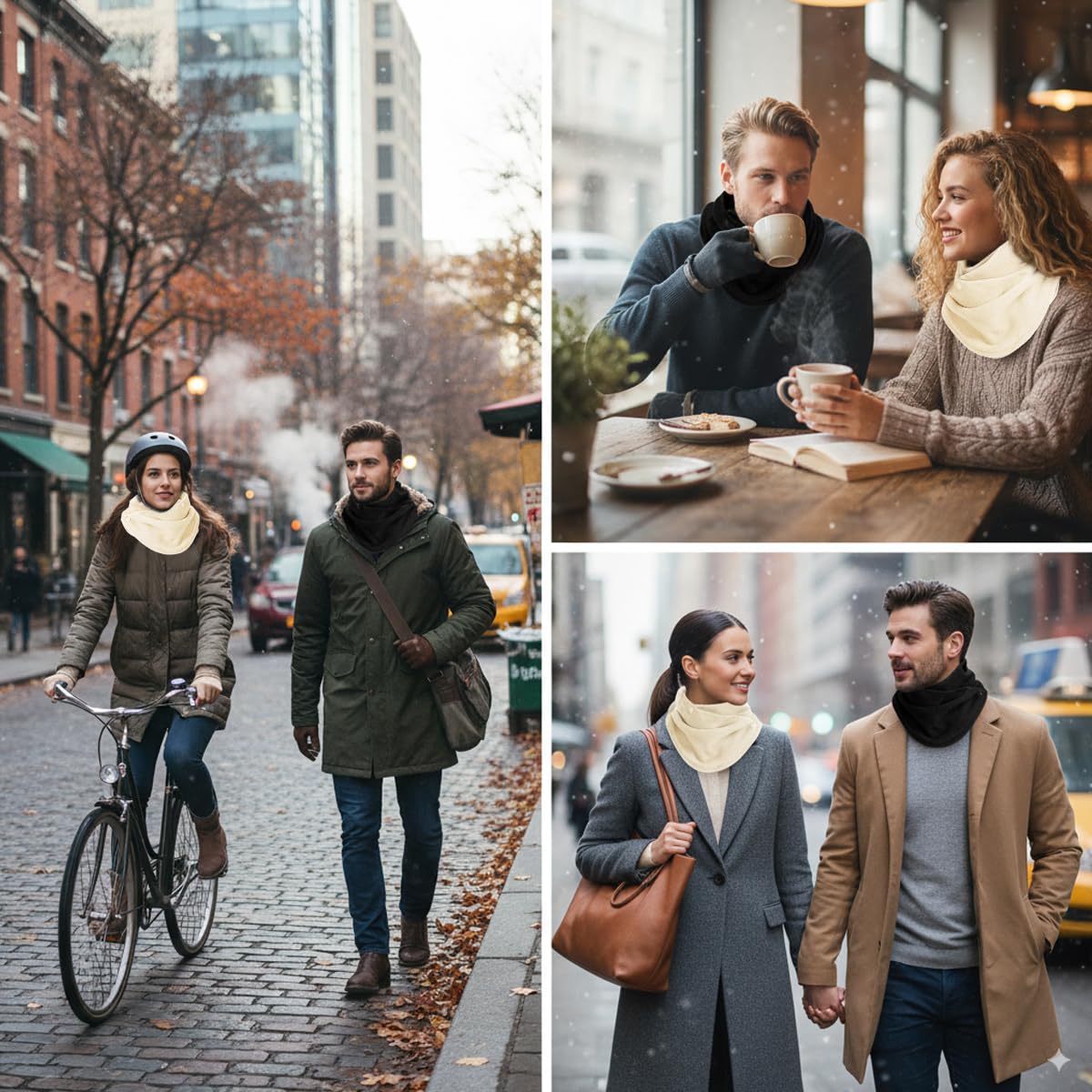 SANNIDHI Winter Scarf for Women and Men with Button Up Closure and Soft Polar Fleece | 2Pcs Thermal Neck Warmer in Black & Beige