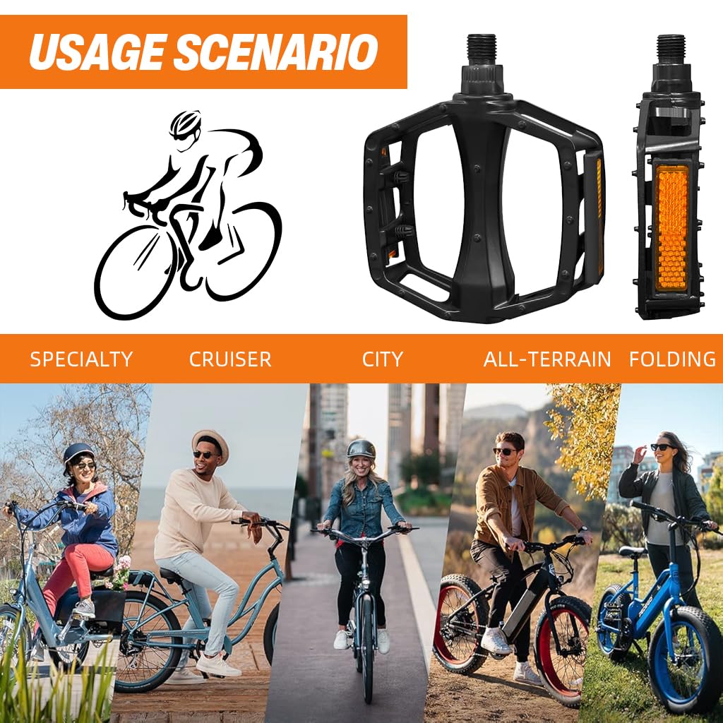 Proberos Bike Pedals for Adult Bikes with 1/2 and 9/16 Adapters featuring 360° Reflective Strips | Lightweight Aluminum Alloy