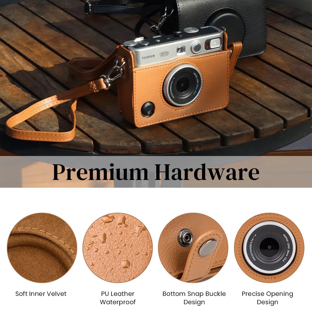 ZORBES PU Case for Fujifilm Mini EVO Camera featuring Precise Fit and Removable Shoulder Belt | Vintage Brown Protective Set of 2