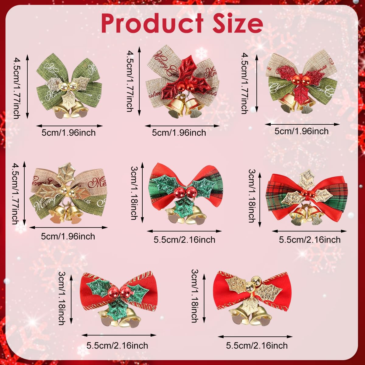 HASTHIP Christmas Bows with Bells for Tree and Gift Decor featuring Linen Ribbon | 8PCS