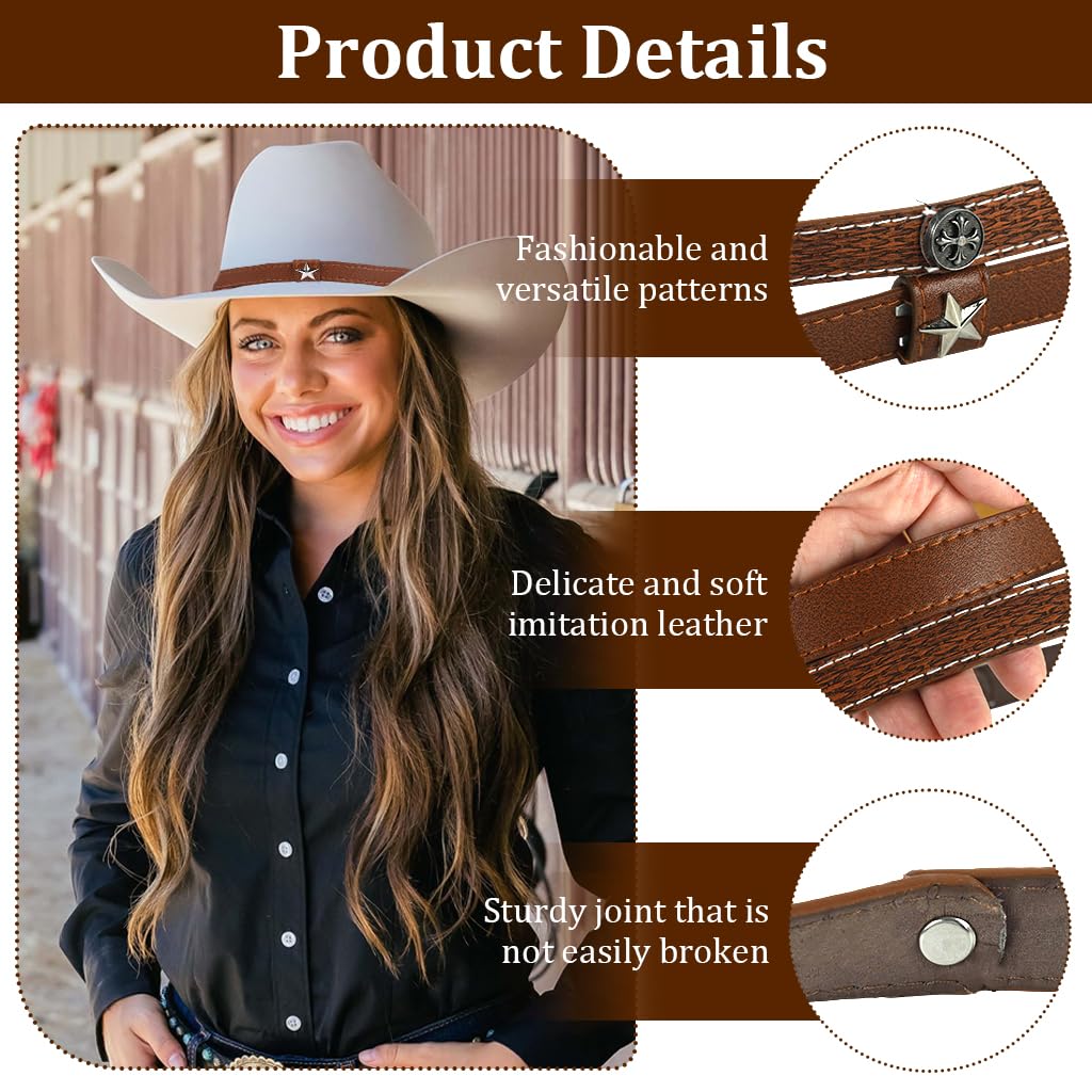 GUSTAVE Hat Bands for Cowboy Hats with Retro Charm and Brown Rivet Design | 2 Pieces Set