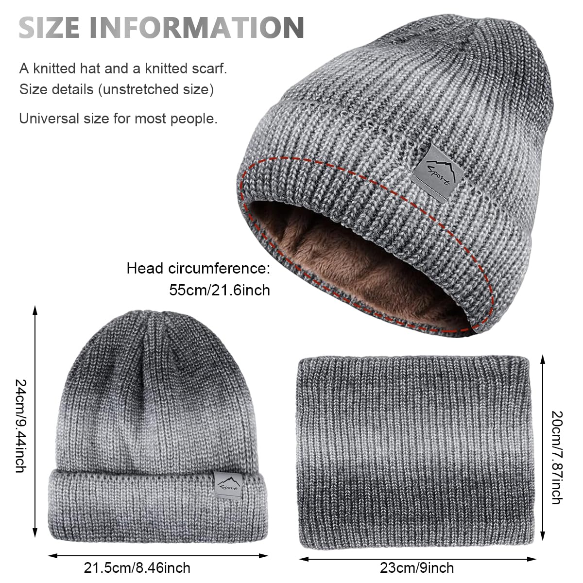 Venzina Woolen Fleece Lined Winter Cap with Neck Warmer Scarf for Women and Girls Grey