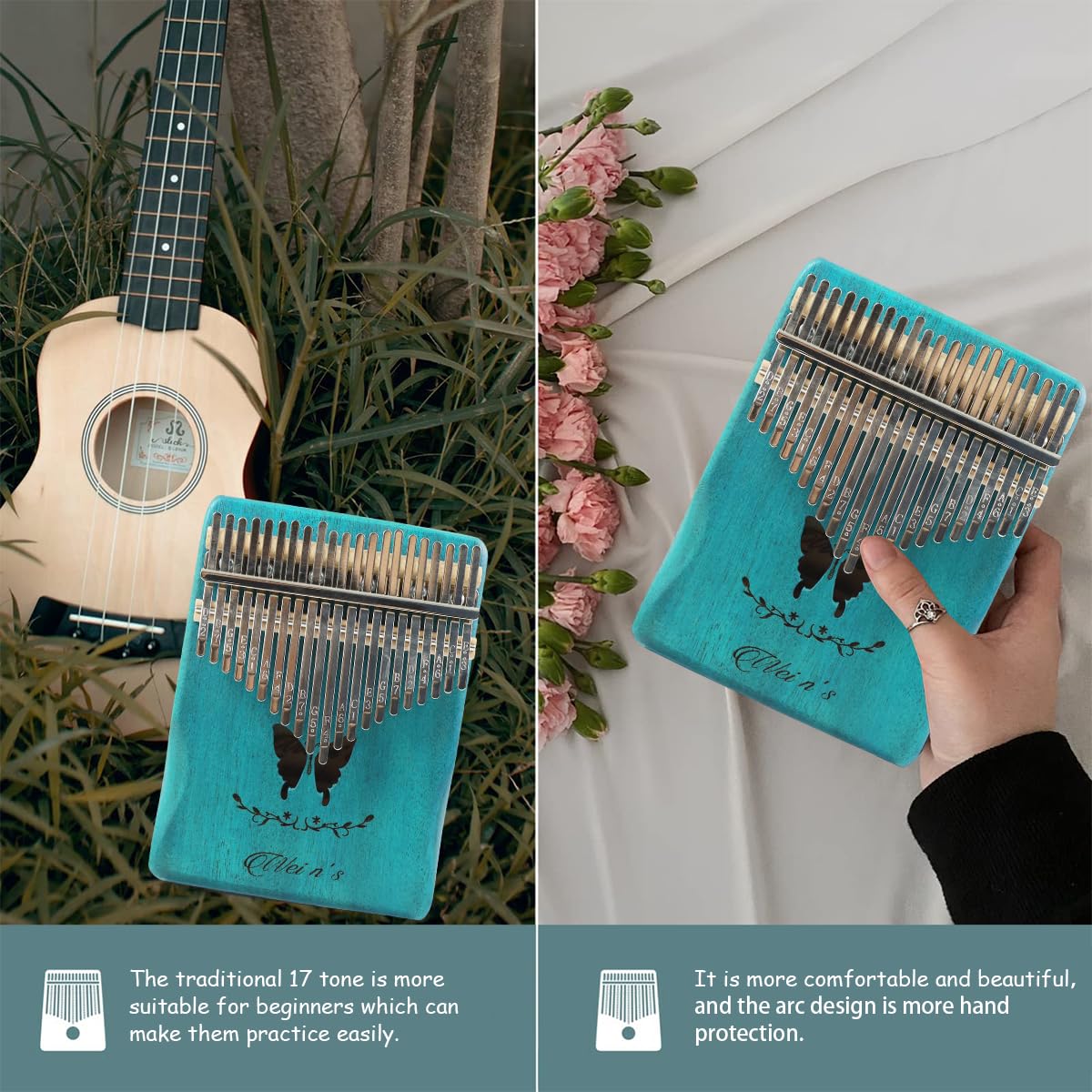 ELEPHANTBOAT Kalimba Thumb Piano for Beginners with 21 Keys and Butterfly Engraved Design