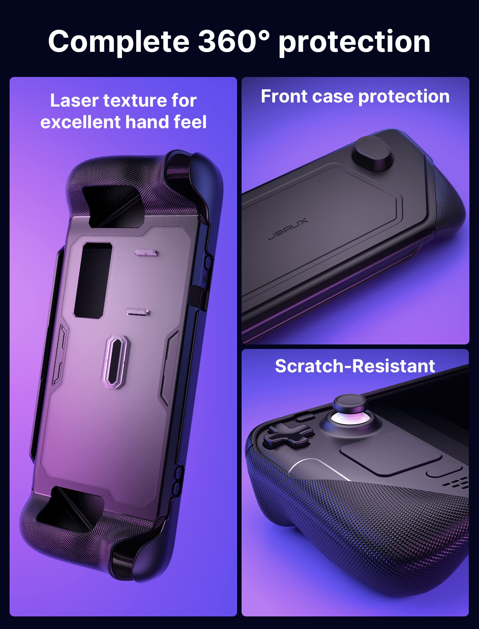JSAUX ModCase for Steam Deck with Metal Stand Strap and 2 PCS 9H Tempered Glass | Full Protective Shell for Travel and Gaming