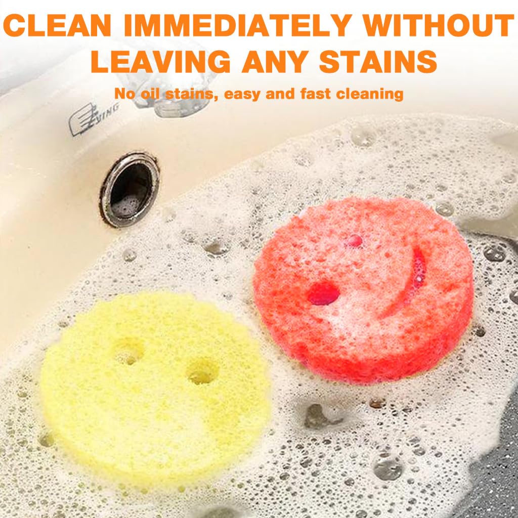 Supvox Scrubber for Kitchen 4 Pack with Dual Sided Sponge and Suction Cups | Fun Smiley Design