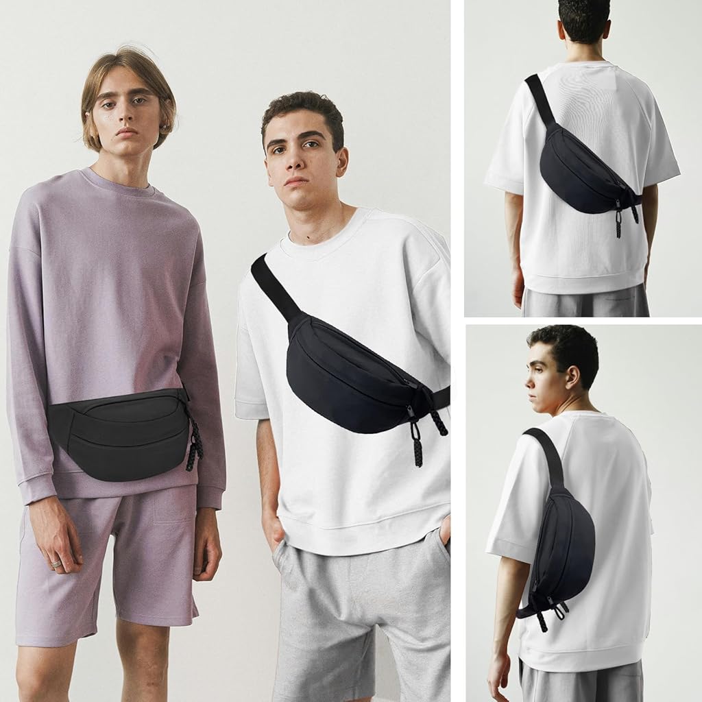ZIBUYU® Fashion Chest Bag Waist Bag Casual Chest Bag Waterproof Nylon Shoulder Bag Phone Bag Double Layer Day Pack Crossbody Chest Bag Braided Rope Zipper Puller Travel Lightweight Zipper Pouch