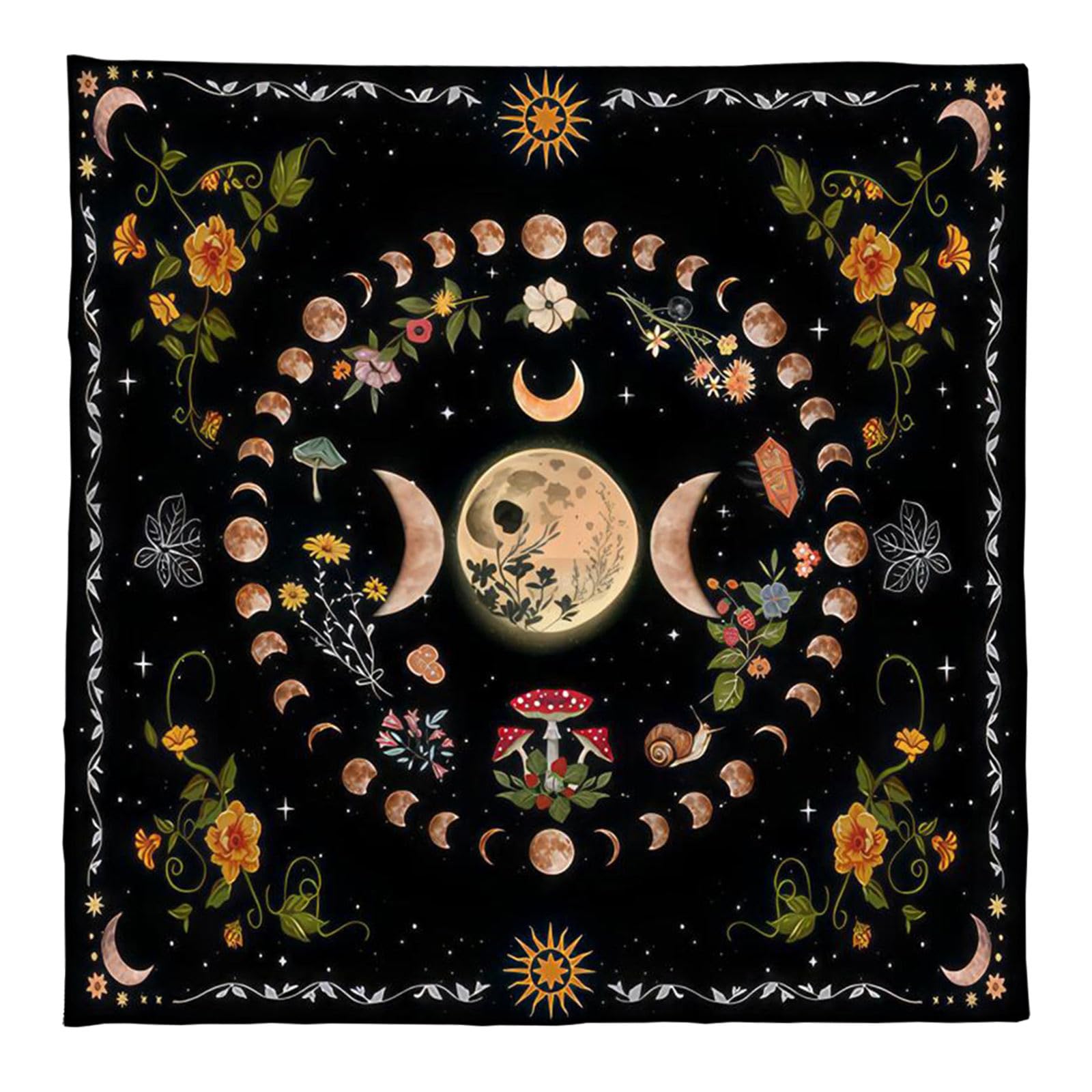 PATPAT® Moonphases Flower Astrologys Altars Cloth Tarot Tablecloth Divinations Tapestry Decor Witchcrafts Supplies-Black
