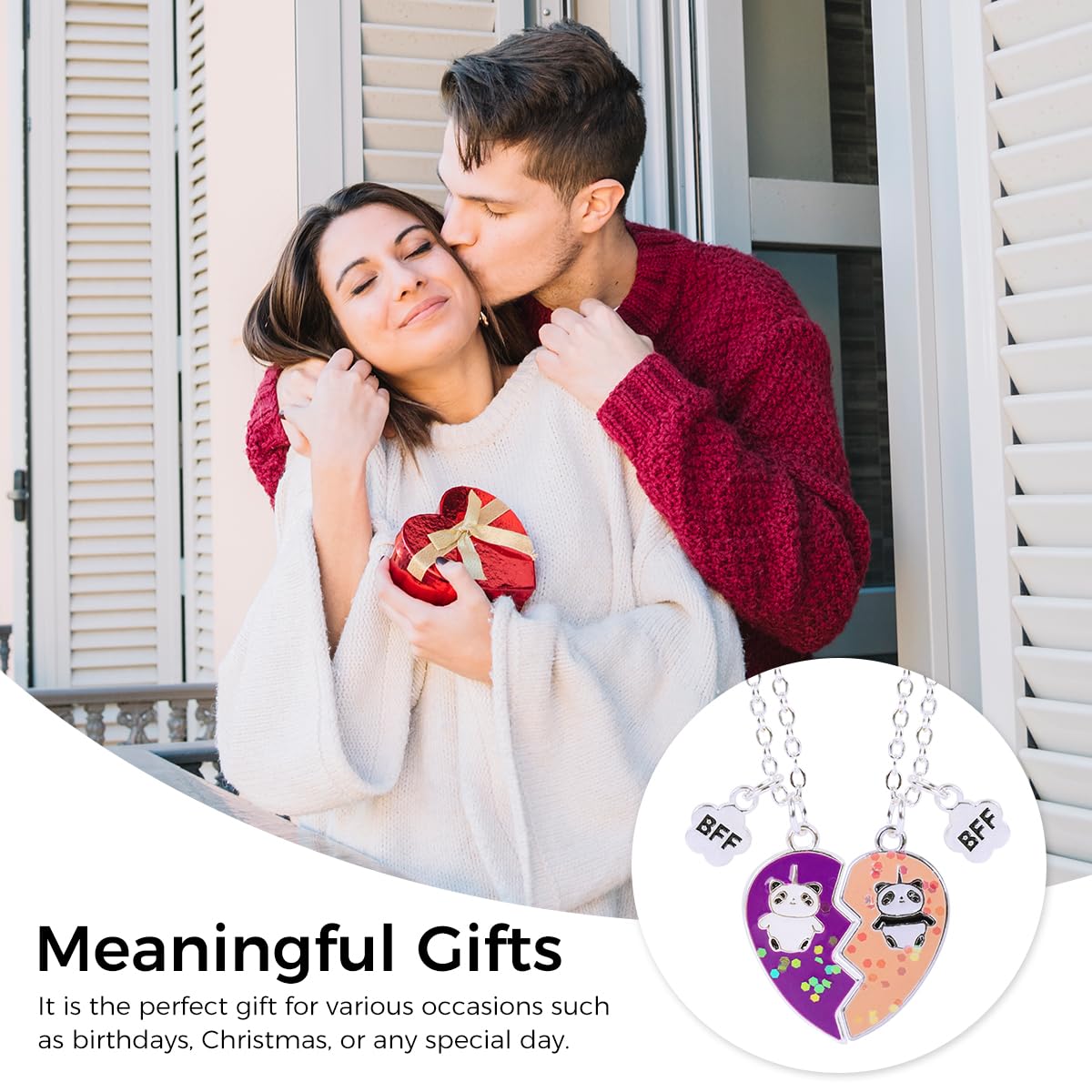 Zibuyu Necklace for Girls featuring Heart-Shaped BFF Panda Pendants | 2 Pcs Friendship Gift