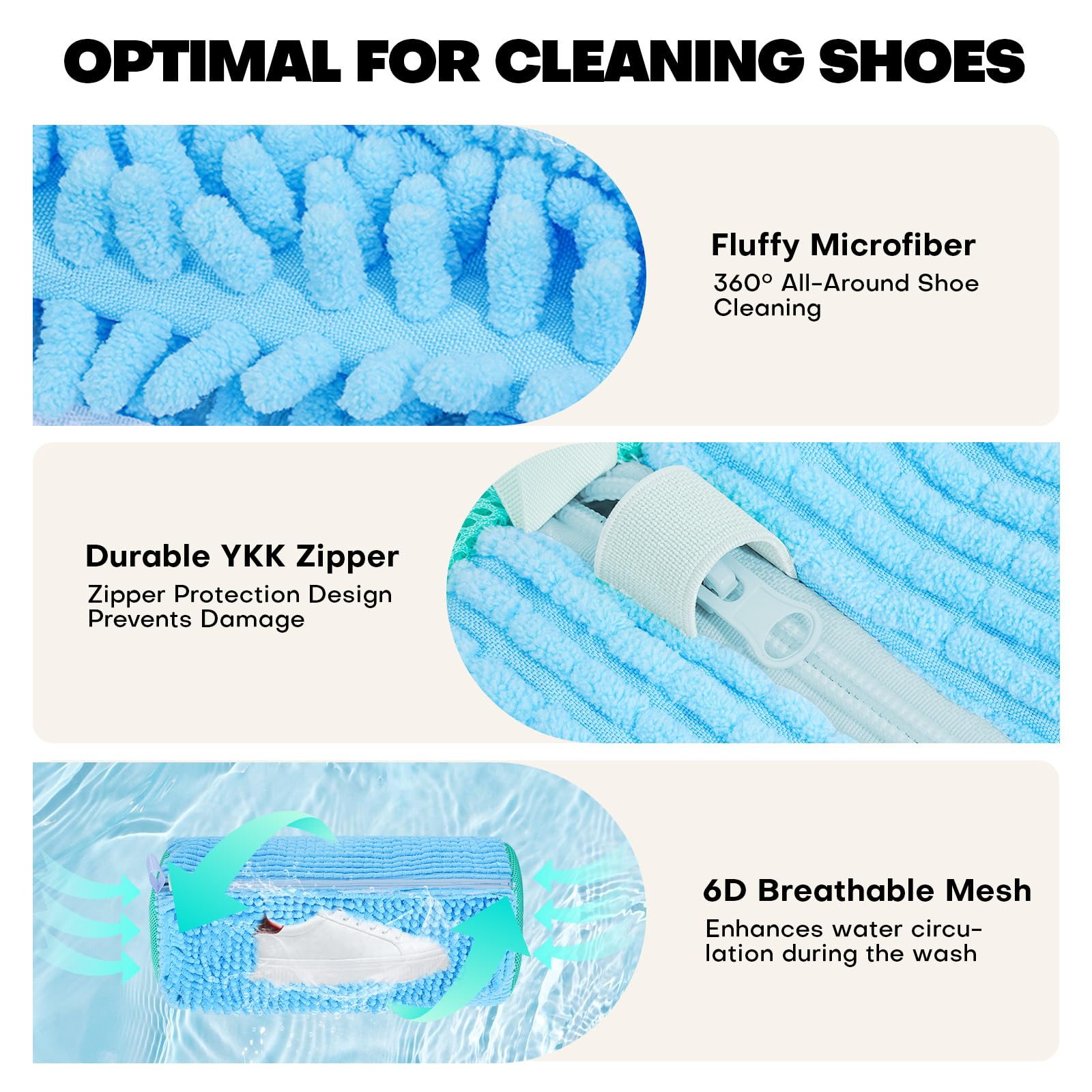 ZIBUYU Shoe Washing Machine Bag for All Sizes with Invisible Zipper & 15×7.1 in Mesh | Reusable Chenille Laundry Cleaner
