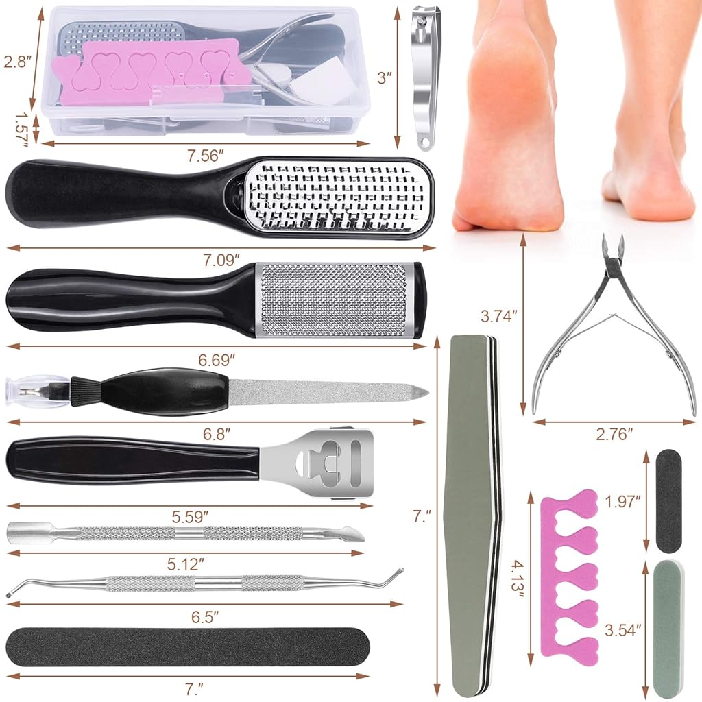 HASTHIP® 20 in 1 Pedicure Tool Set, Portable Manicure Machine, Foot Care Foot File, Callus Removal Nail File, Stainless Steel Foot File (For Men And Women), Father's Day Gift