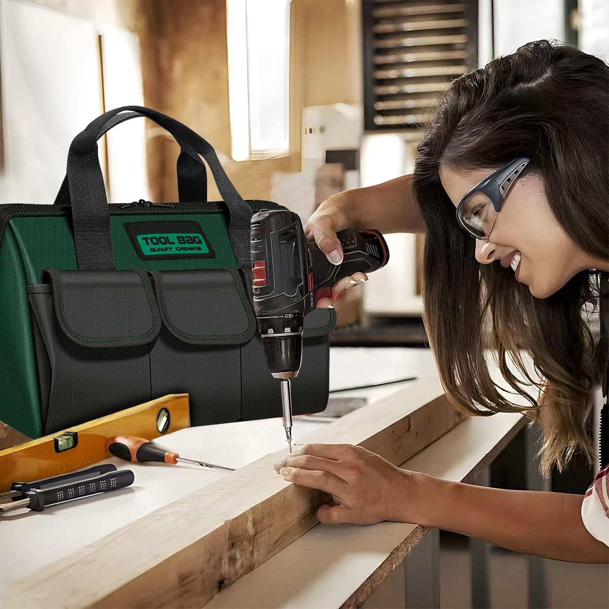 Serplex Tool Bag for Electricians and Plumbers with 8 Pockets 33x21x25 cm | 1680D Oxford Base
