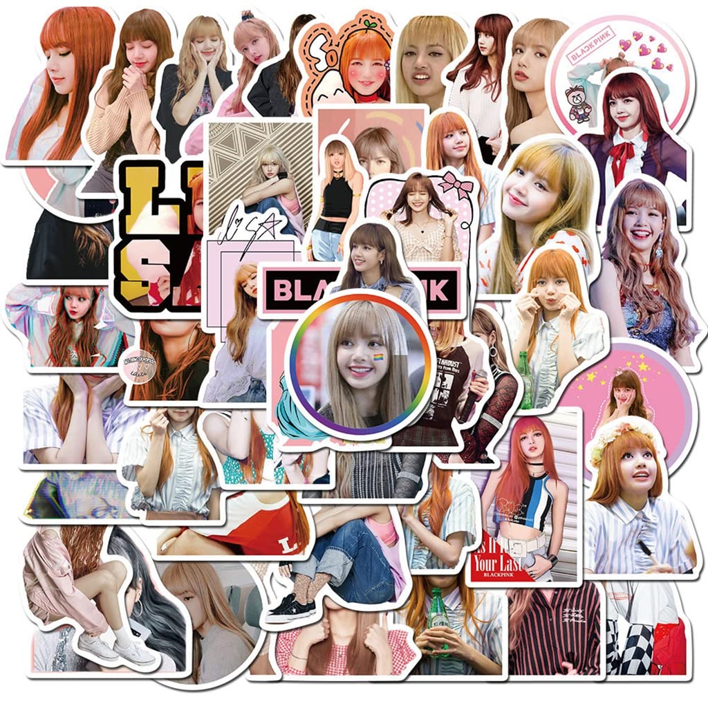 HASTHIP 50 Sheet BLACKPINK Member Lisa Sticker Phone Case Sticker Decorative Stickers for Sketchbook, Laptop, Guitar Sticker, DIY Wall Decoration Sticker