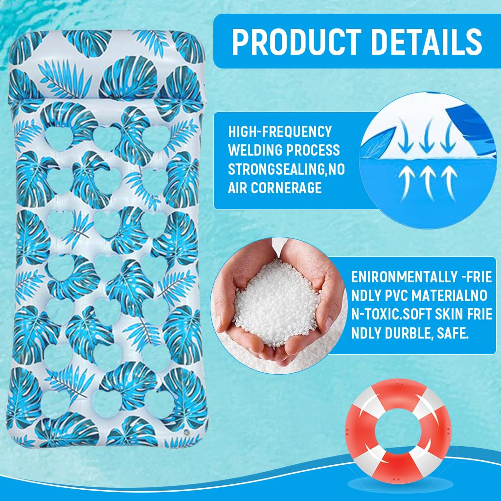 Proberos Inflatable Pool Lounger for Adults with Headrest and Mesh Seat | Portable PVC Floating Bed