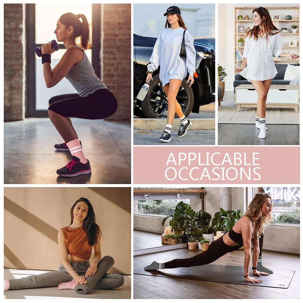 PROBEROS Yoga Socks for Women with Anti Slip Silicone Grip and Breathable Cotton | 4 Pairs