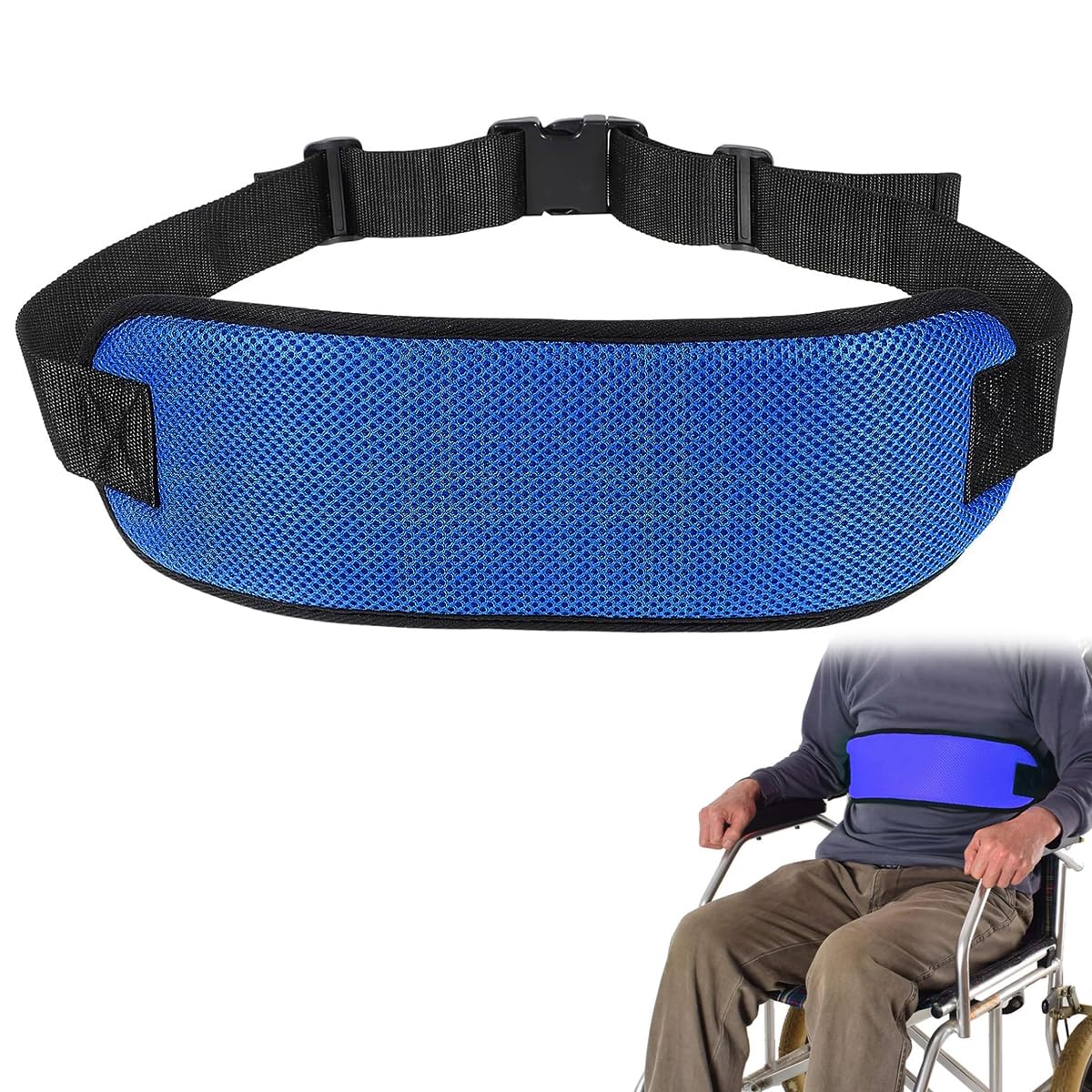 HANNEA Wheelchair Seat Belt for Elderly Safety with Quick Release Buckle and Padded Strap | Adjustable Mesh Nylon Harness for Manual and Electric Wheelchairs