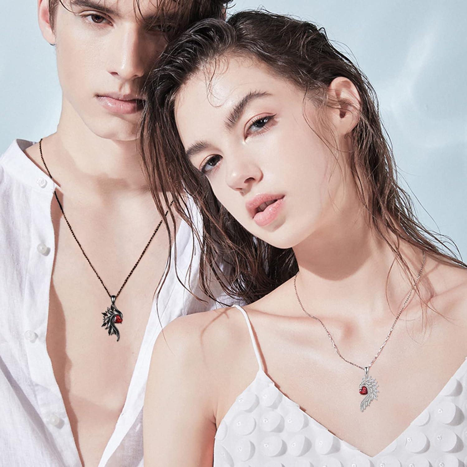 SANNIDHI Couple Necklace Angel and Devil's Wing Necklace Rhinestone Heart Symbol of Love Pendant Necklace for Couples Women Men Valentine's Day Anniversay Gift