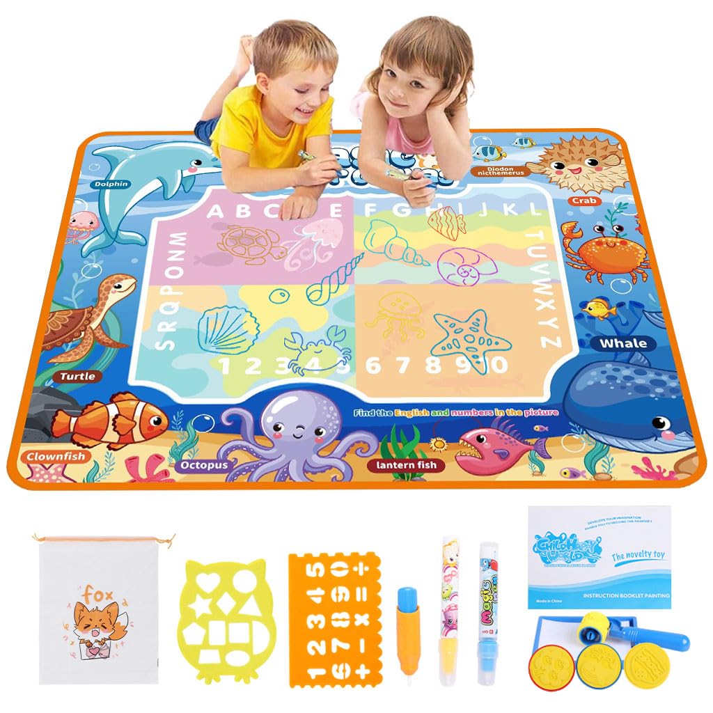PATPAT Water Doodle Mat for Kids with 39.37x31.5 in Drawing Area and Water Pens | Mess-Free Learning Fun