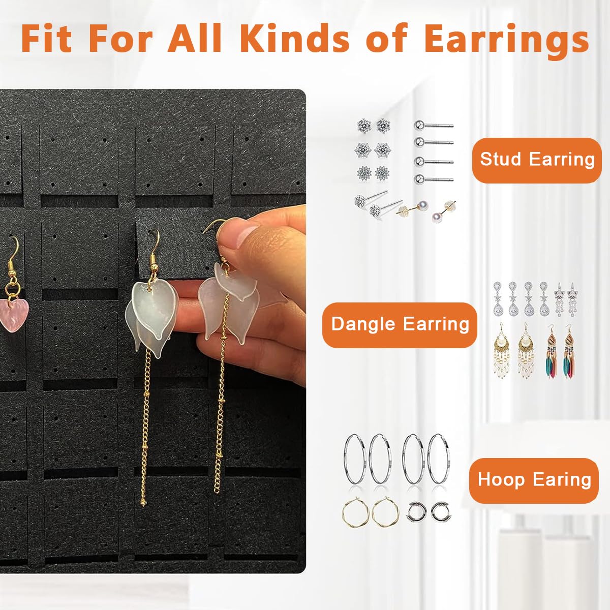 HASTHIP® Earrings Organizer Hanging Earrings Holder Hanger Wall Mount Soft Felt Round Earring Stand for Display Jewelry Organizer - Hold up to 200 Pairs Earrings, Dark Grey