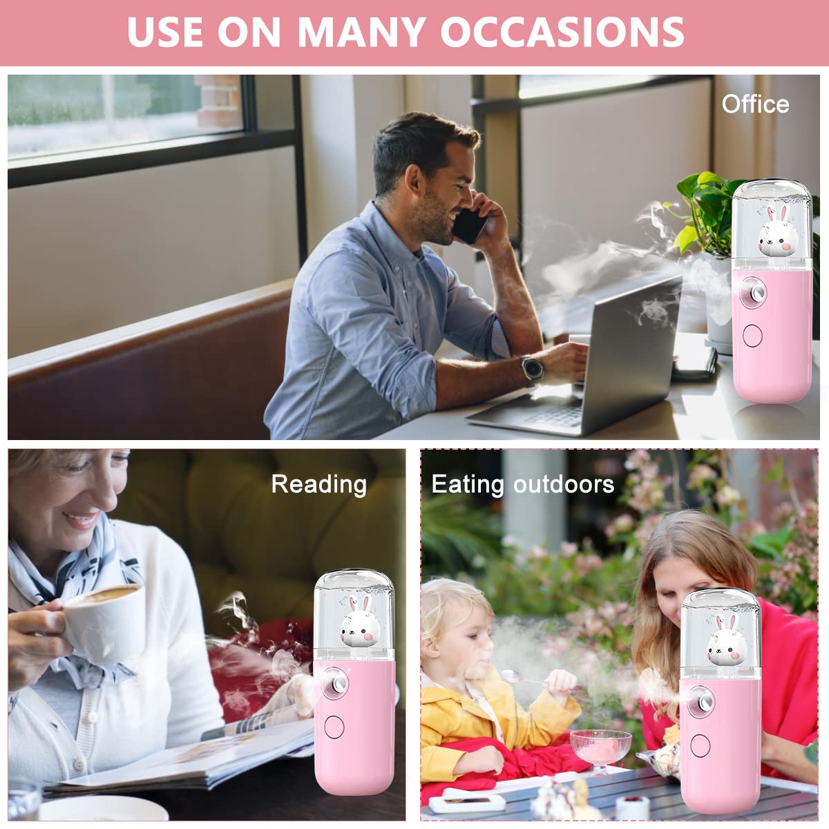 Venzina Mini Facial Nano Mist Spray for Skin Hydration with 30ml Capacity and USB Rechargeable Design