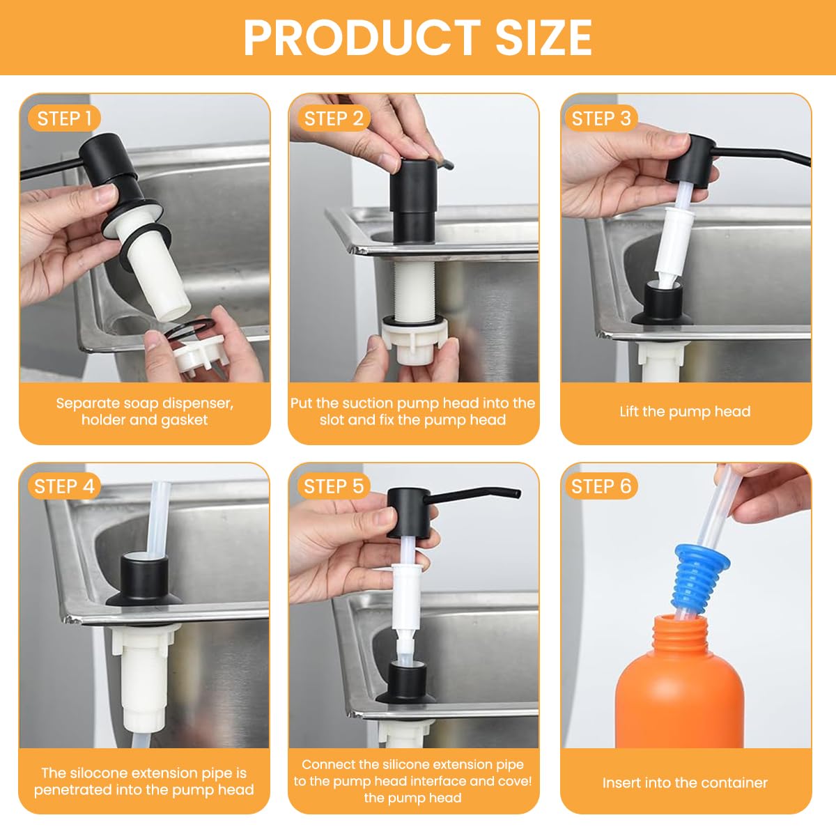 HANNEA Sink Soap Dispenser with 1.2m Silicone Pipe featuring Modern Stainless Steel Pump | Ideal for Kitchen Use
