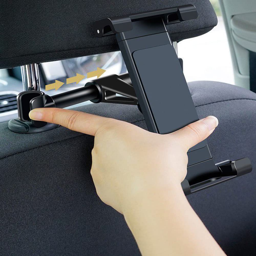 Car Tablet Holder for Headrest with 360° Rotation and Adjustable Clips for 5.5–10.2 in Devices