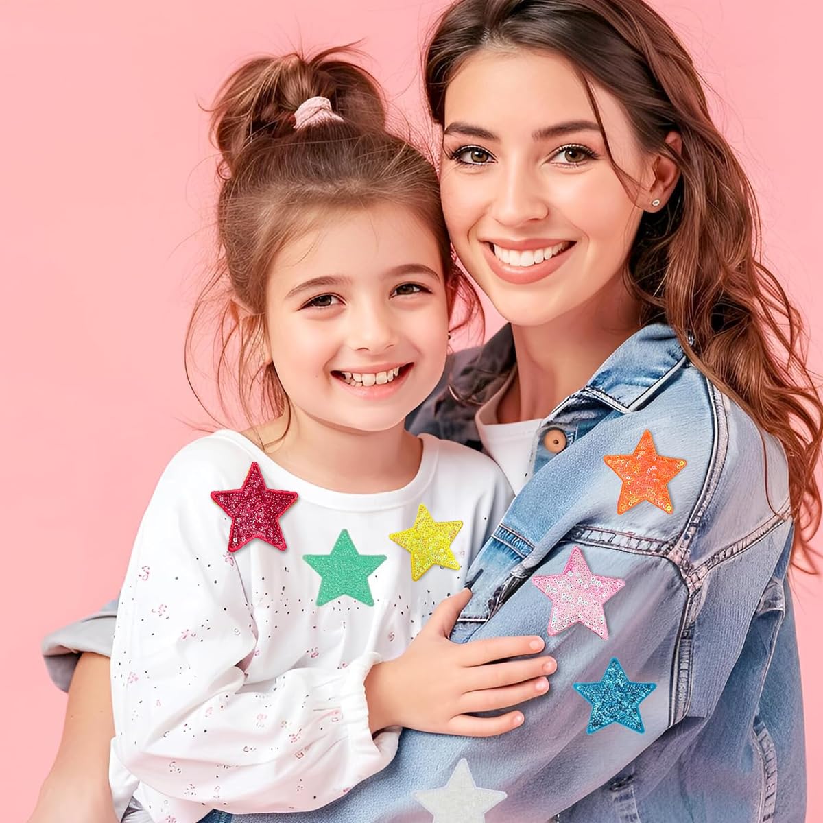 HASTHIP Sequin Star Iron on Patches for Clothes Bags and Hats featuring 20Pcs 10 Colors | DIY Craft Embroidery Decorations