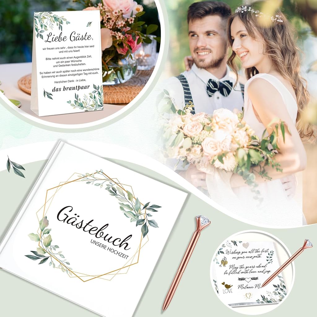 Climberty® Guest Book Romantic Hard Cover Guest Registry Book for Wedding Guest's Messages Keepsake with Decorative Stickers & Pen Guest Book for Wedding, Birthday, Events, Anniversary