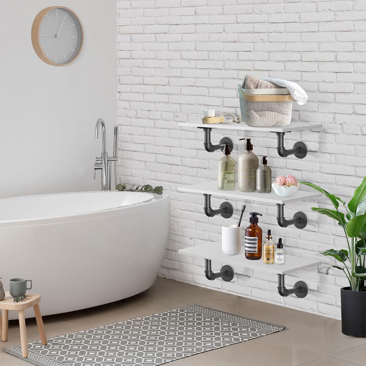 Serplex Wall Shelf Brackets for 6–12 in Wood Boards with Screws and Iron Pipe Design | 4Pcs Heavy Duty L Shaped Supports
