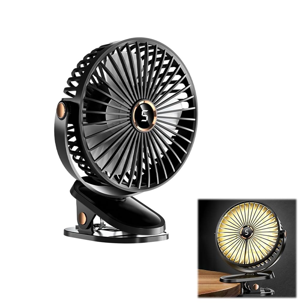 STHIRA® USB Night Light Fan Desk Fan 2 in 1 USB Desk Fan with LED Light 6'' Small USB Clip Fan with 5 Speeds 360 ° Adjustable Design Portable Travel Night Light Fan