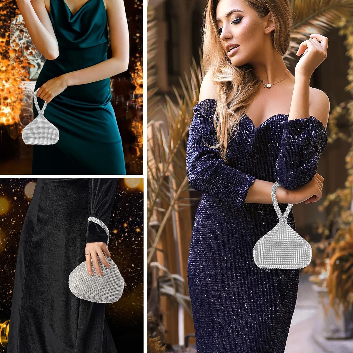 PALAY Rhinestone Evening Bag for Banquet and Prom with Wrist Strap 17×5×12cm Dacron Clutch