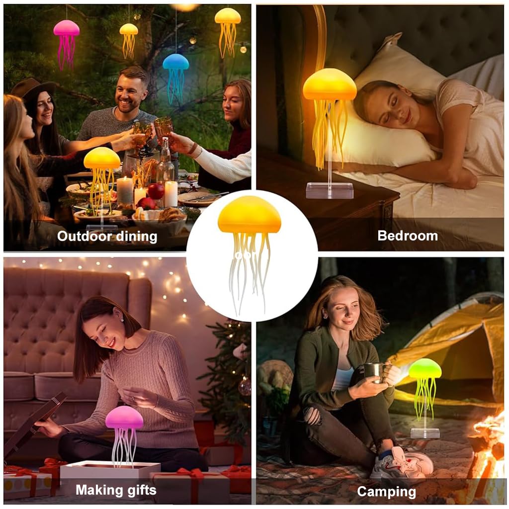 ELEPHANTBOAT Cotton LED Jellyfish Lamp for Bedroom Decor with 72 RGB Colors & 9 Tentacles | USB Rechargeable Voice Control Night Light