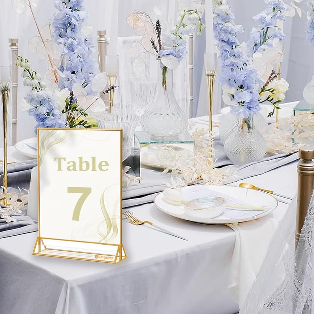 Climberty Acrylic Gold Sign Holder for Restaurant Menus and Office Displays | 4 Pack A4 Double Sided Clear Stand