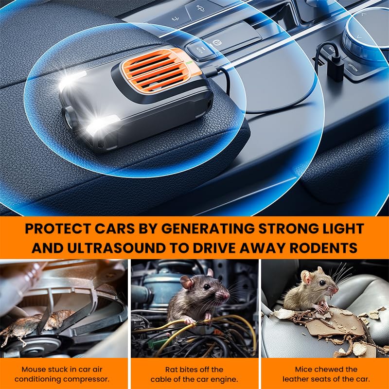 STHIRA Ultrasonic Rat Repellent for Car Engines with Smart Detection and 4 LED Lights | Heat‑Resistant IP54 Rodent Protection Device