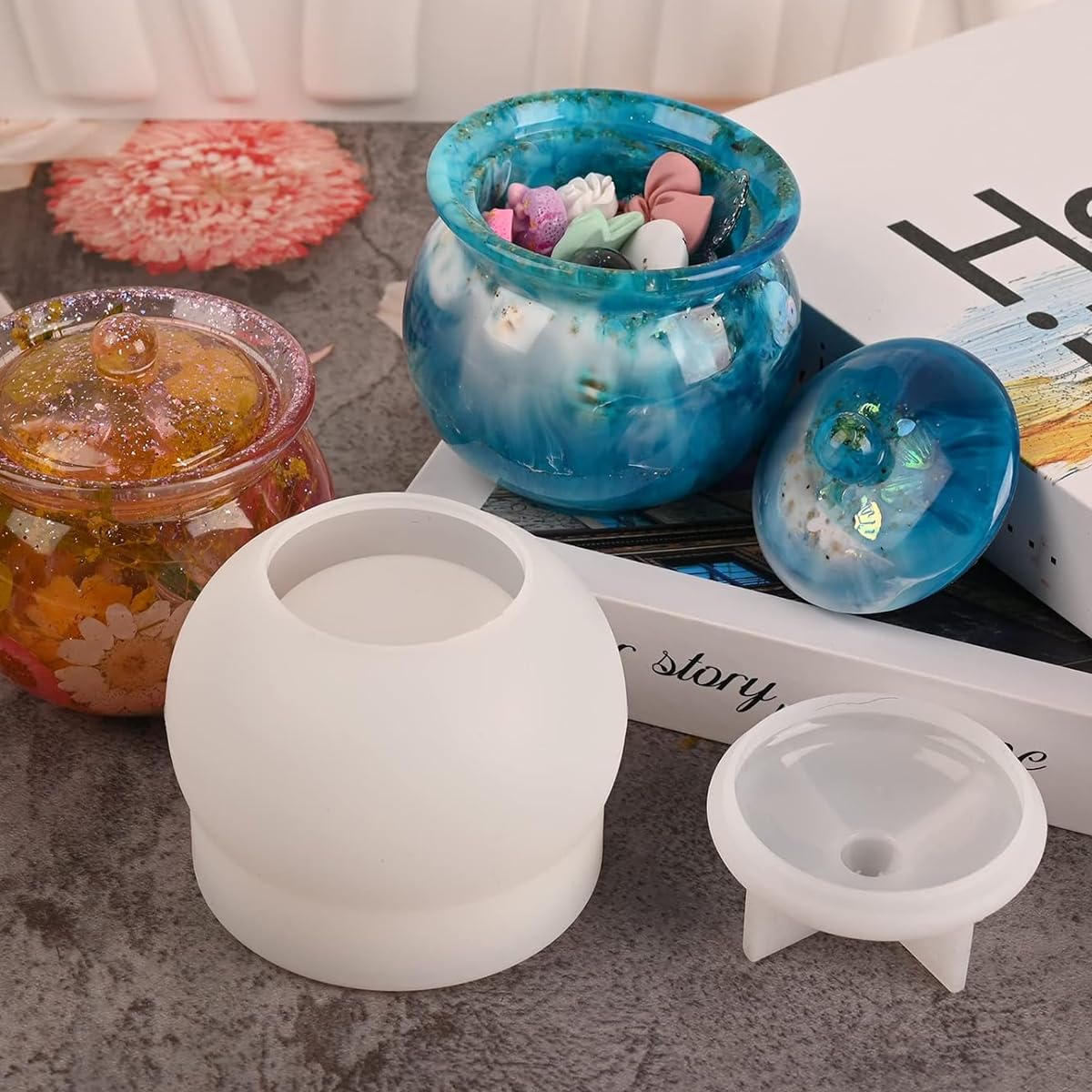 HASTHIP Jar Resin Molds for DIY Jewelry Storage and Home Décor featuring Lid Mold | Flexible Silicone for Easy Demolding