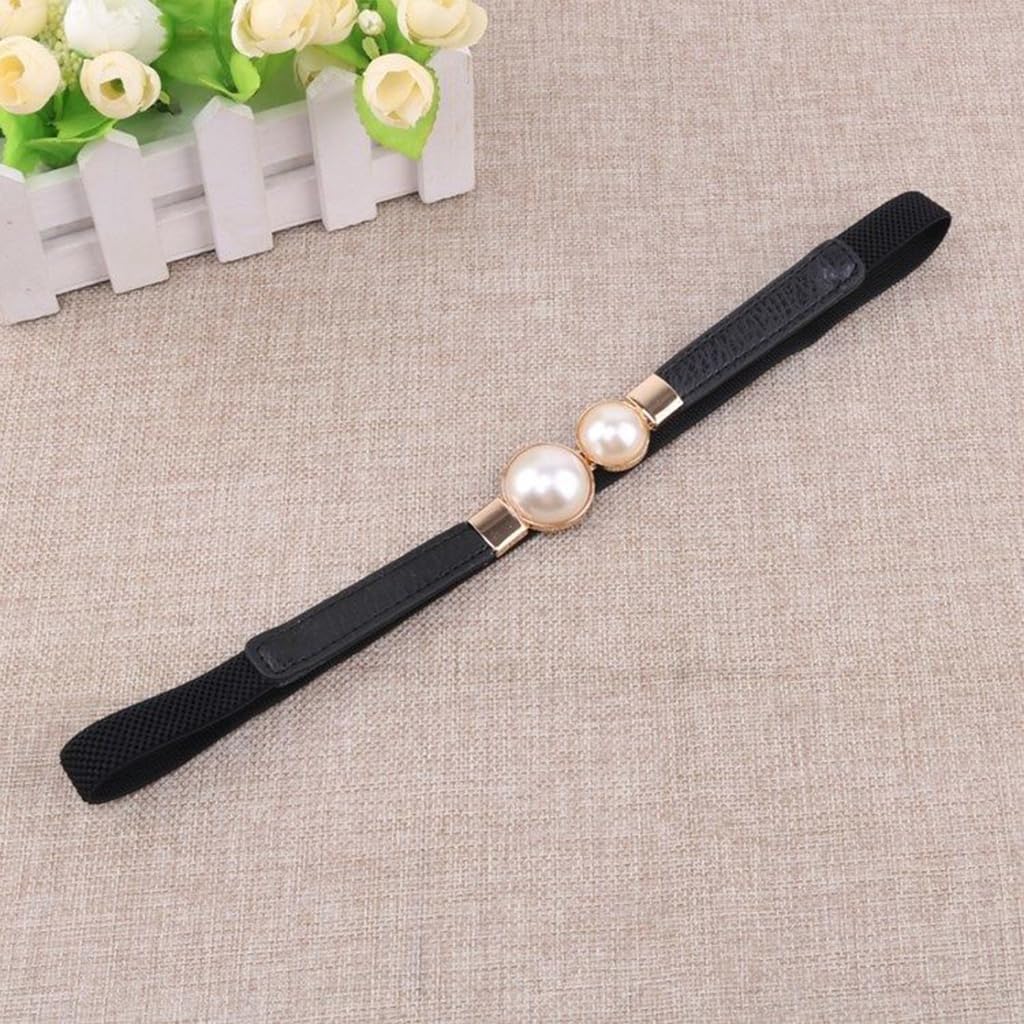 Zibuyu Womens Skinny Stretchy Waist Belt with Gold Pearl Buckle for Dresses and Formal Outfits