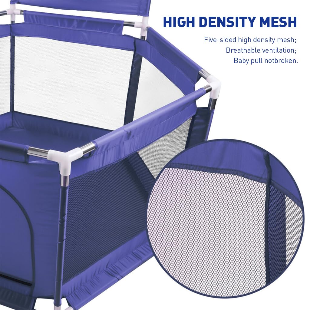 SNOWIE SOFT Baby Playpen for Indoor Play Area with Basketball Frame & Zipper Gate | Breathable Mesh Hexagon Yard for Babies and Toddlers