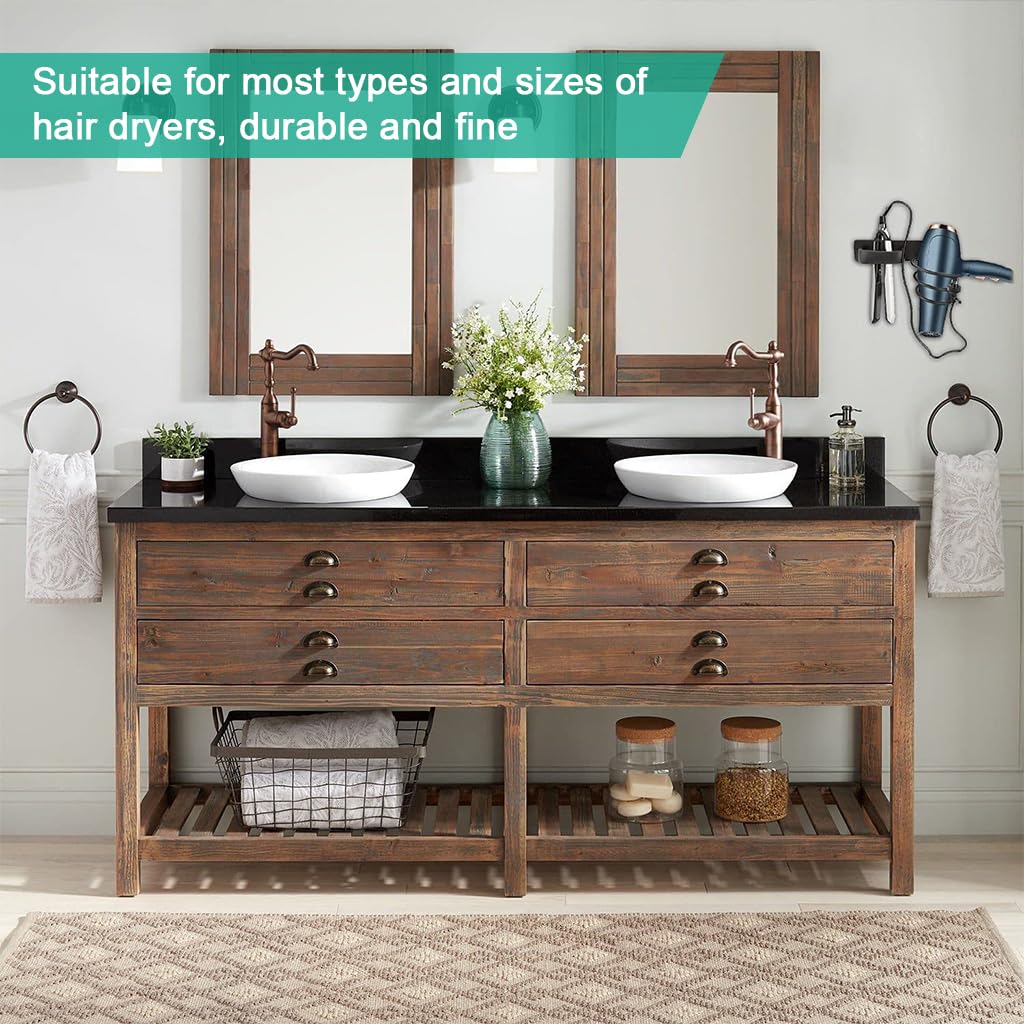 HASTHIP Hair Dryer Stand for Wall with 4 Hooks and Nail Free Installation | Aluminum Alloy Organizer for Bathroom and Salon