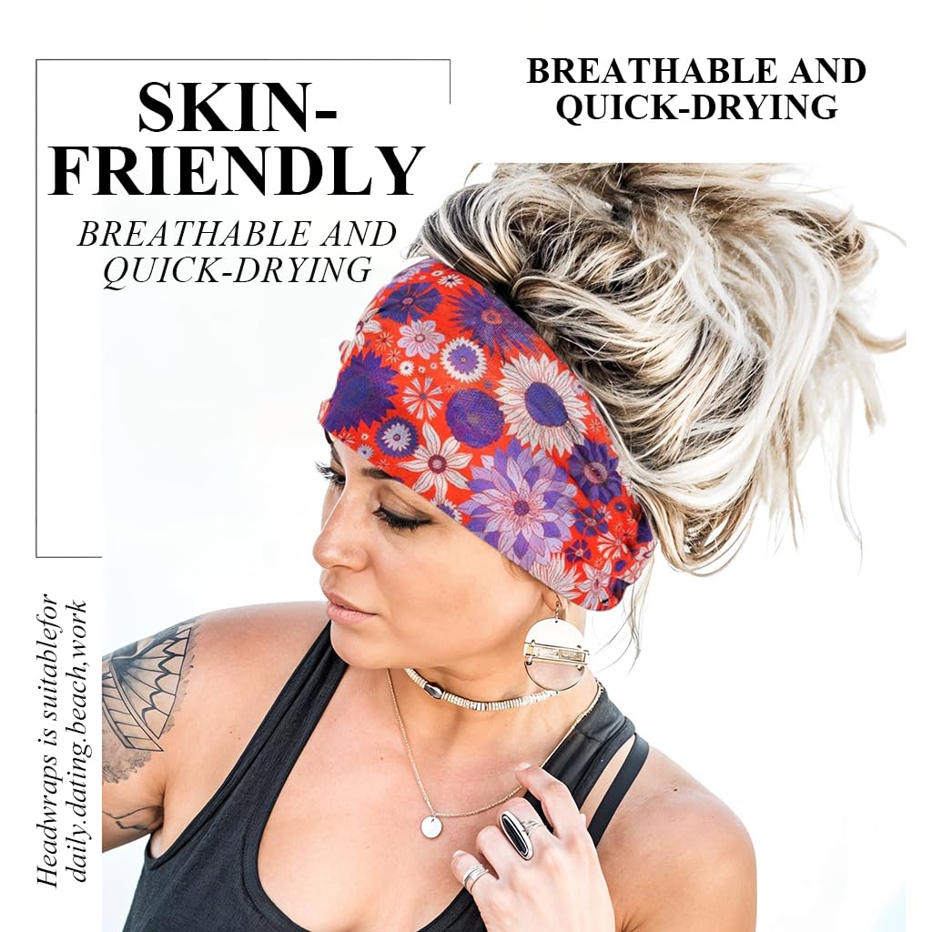 SANNIDHI Headbands for Women featuring 4 Floral Stretch Wraps with Knotted Boho Design